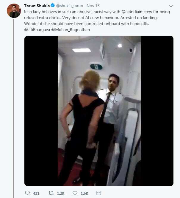 A tweet from one of the journalists. The Irish lady can be seen abusing the staff of Air India flight.