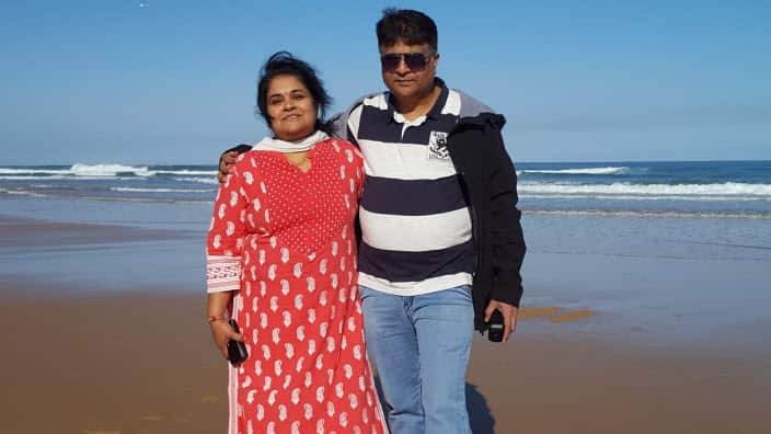 Darshini (L) and Chirag Shah (R) of Gujarati community residing in Melbourne.