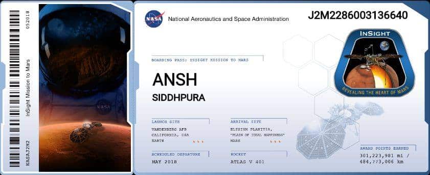 Boarding pass of Ansh Siddhpura