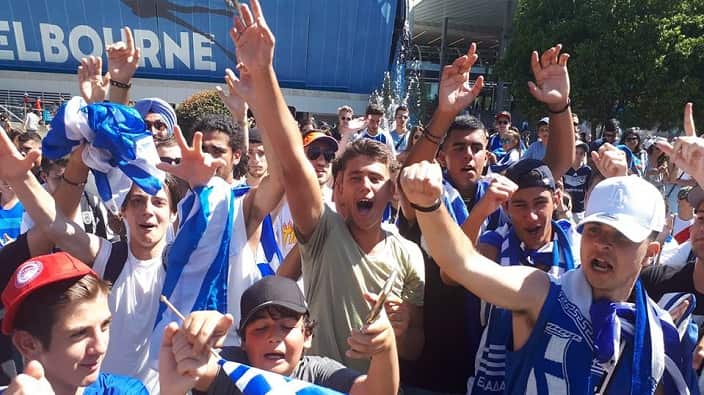 Young Greek Australians outside of the Rod Laver Arena