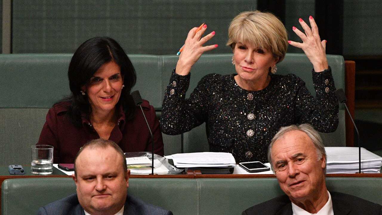 Liberal member for Chisholm Julia Banks and former Liberal deputy leader Julie Bishop during Question Time on September 13, 2018.