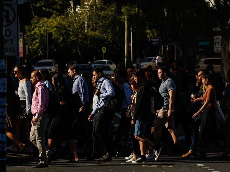 Commuters leave Central Station in Sydney