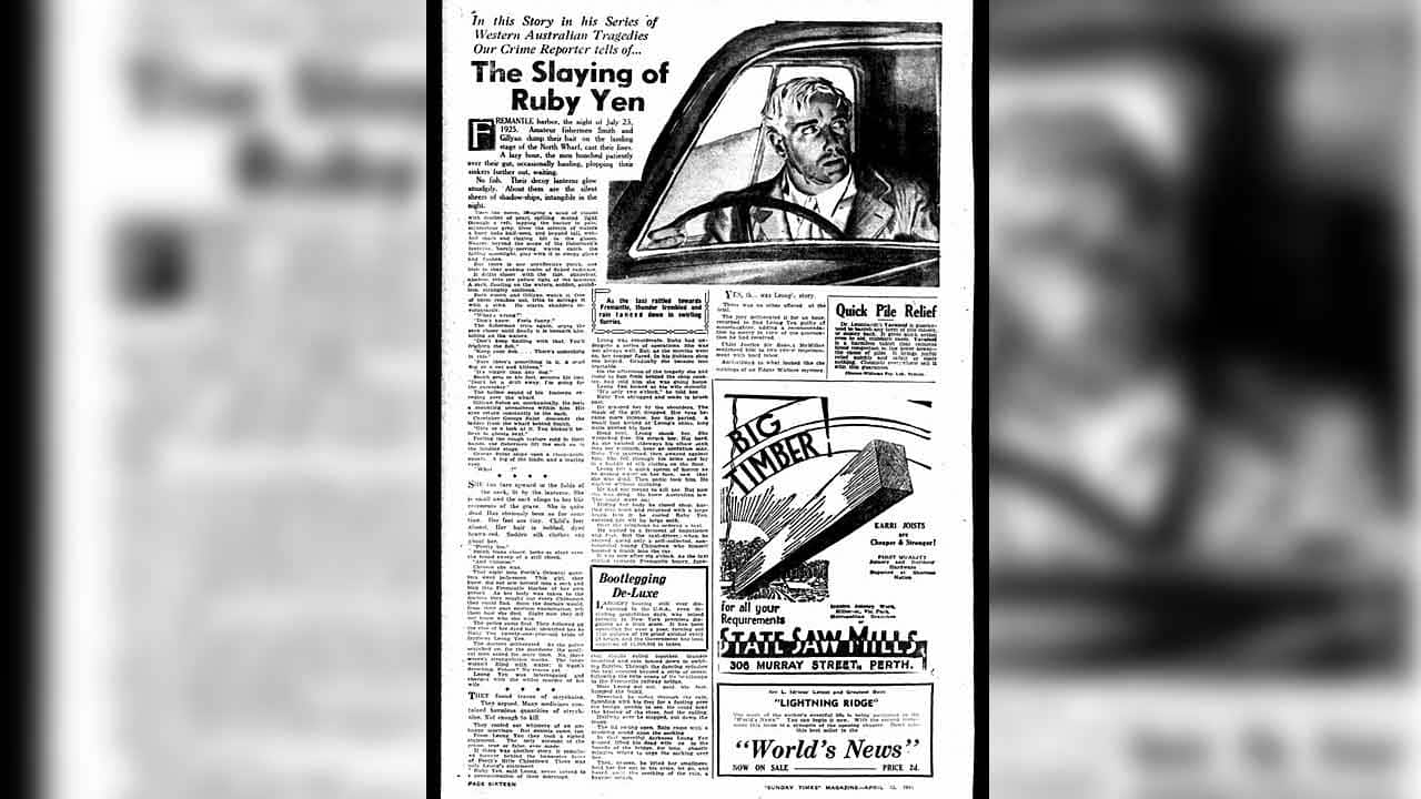 Coverage of Ruby Yen’s murder in the Sunday Times Magazine in 1941.