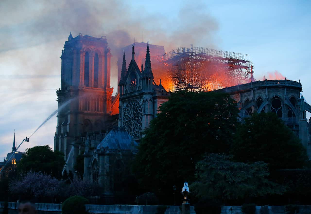  Notre Dame cathedral as it burns in Paris, Monday, April 15, 2019. 