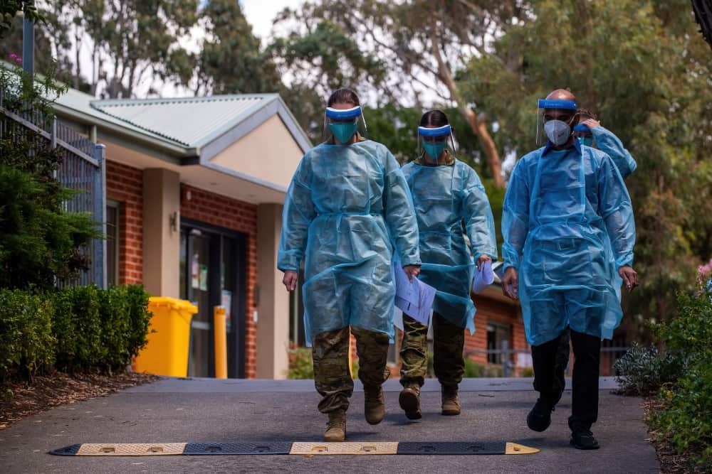 Australian Defence Force medical personnel assess needs at an aged-care facility in Frankston in Victoria.