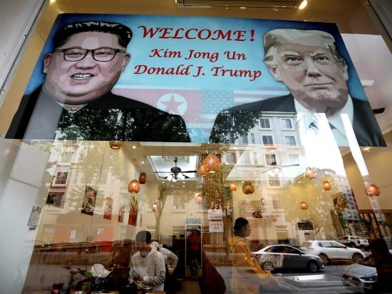 A Hanoi restaurant displays a post of the upcoming summit