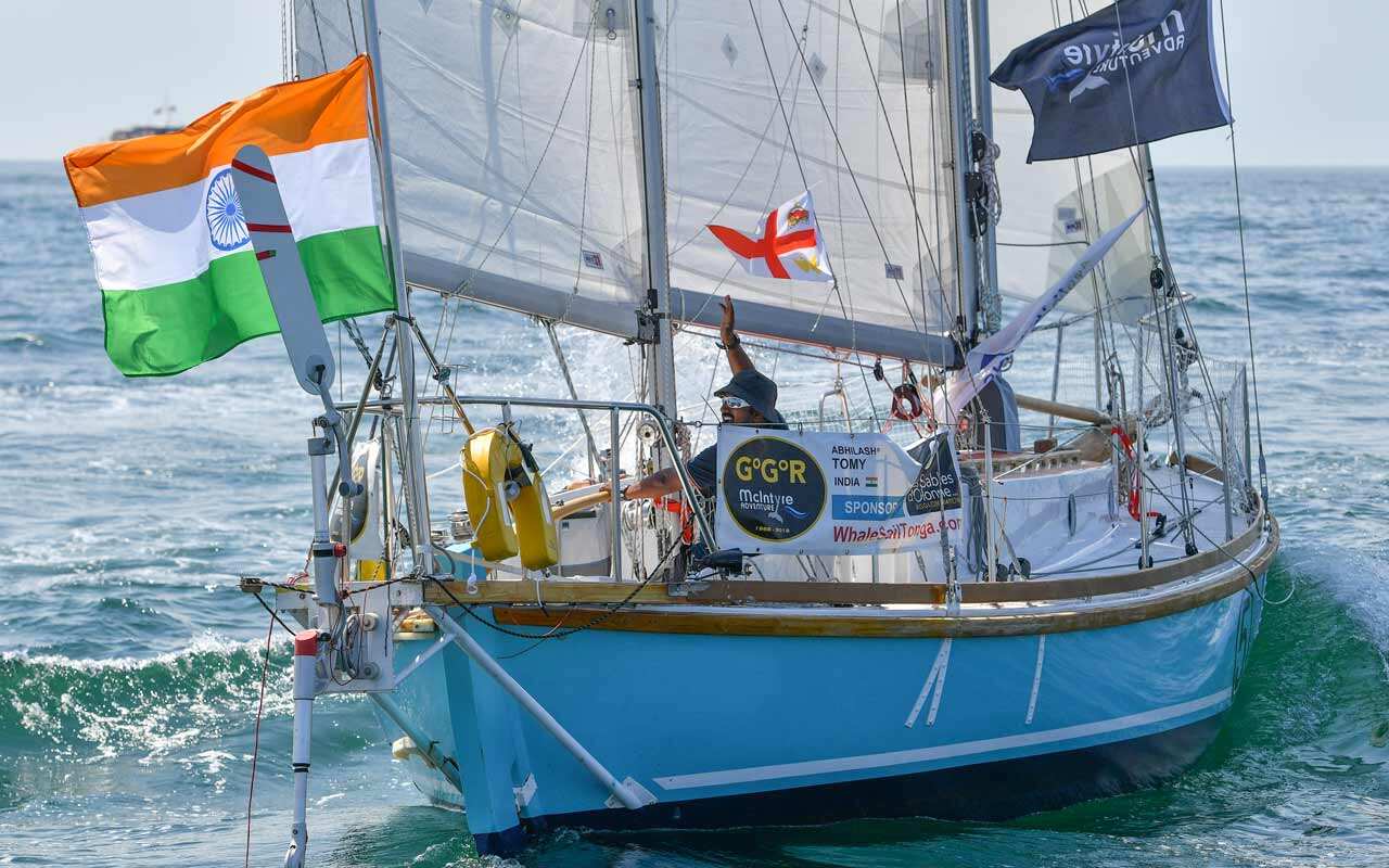 Abhilash Tomy on his boat 'Thuriya".