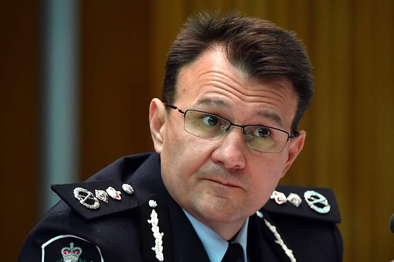 AFP Commissioner Reece Kershaw appears before a Senate Estimates hearing at Parliament House in Canberra.