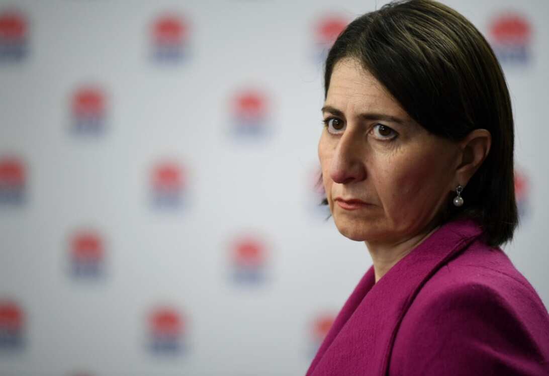 NSW Premier Gladys Berejiklian looks on during a press conference in Sydney, Sunday, July 12, 2020.