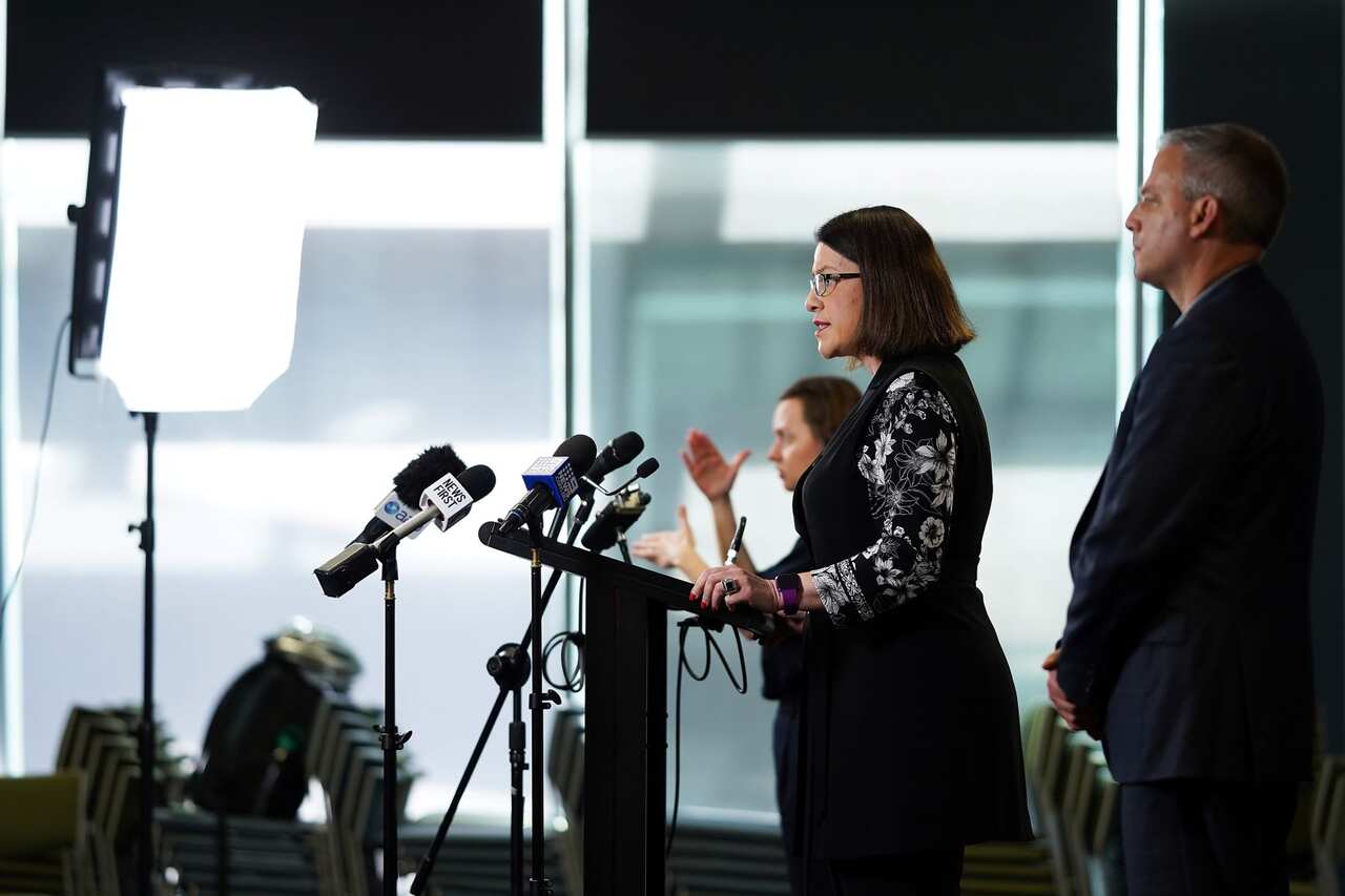 Victorian Health Minister Jenny Mikakos speaks to the media 