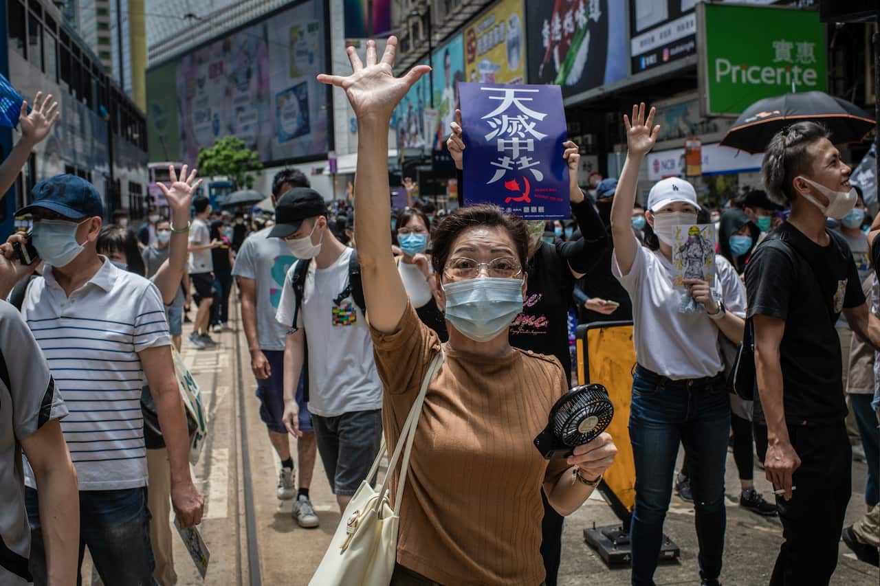 Protesters during demonstrations in Hong Kong against China's plans to introduce national security laws.