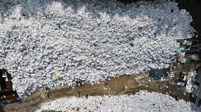 팬데믹 이후 배달양이 급증하면서 이전보다 약 1.5배 이상의 스티로폼 등이 수거되고 있다.