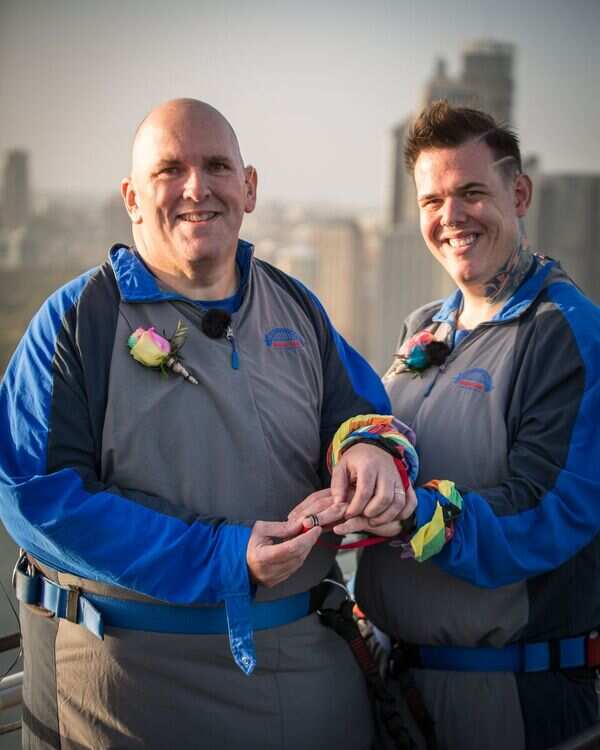 First same sex wedding on Sydney Harbour Bridge, 1 March 2018