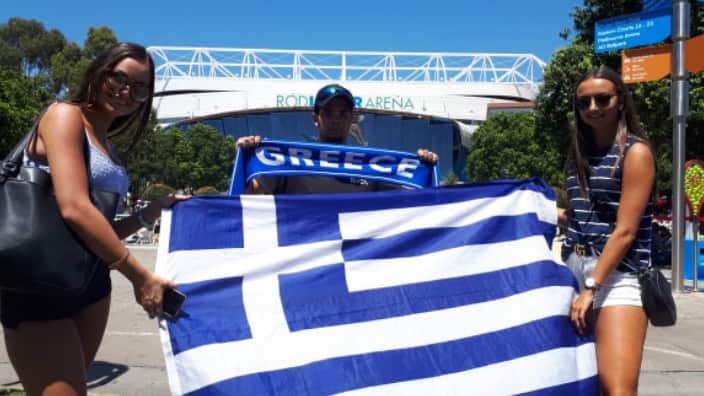 Greek Community cheering for Stefanos Tsitsipas at Garden Square in Melbourne