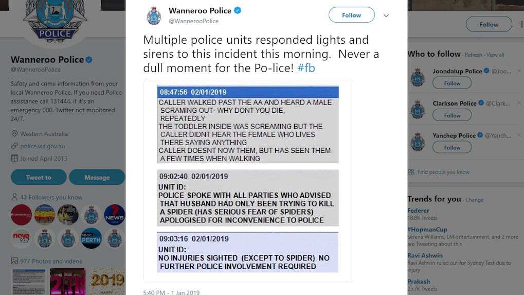 The now deleted tweet from Wanneroo Police.