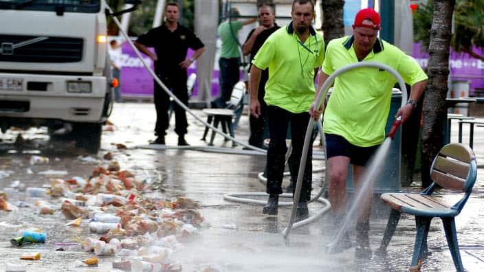 coucil workers clean up after a heavy night of partying
