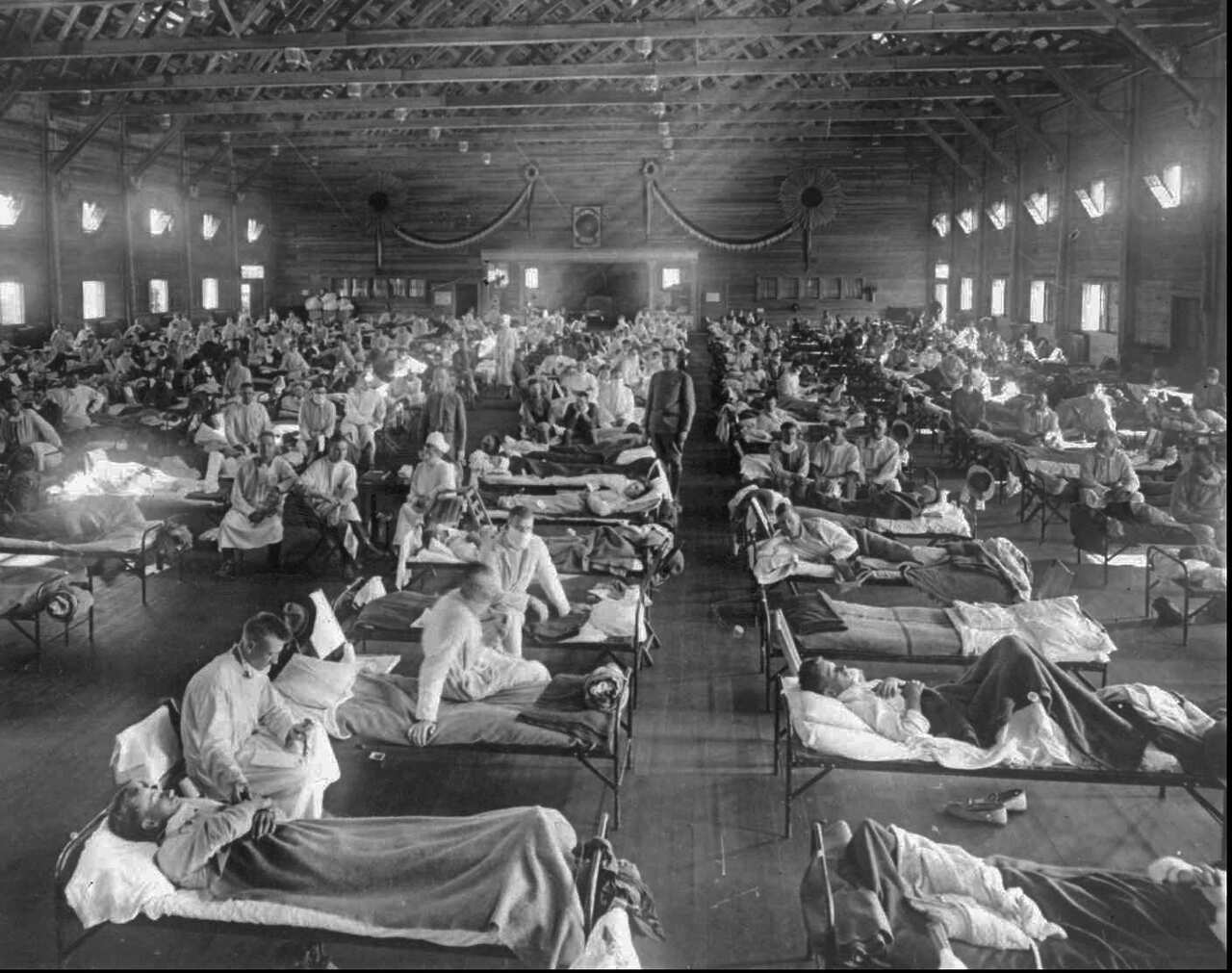 Influenza victims crowd into an emergency hospital near Fort Riley, Kansas in this 1918 file photo. The 1918 Spanish flu pandemic killed at least 20 million people worldwide and officials say that if the next pandemic resemblers the birdlike 1918 Spanish 