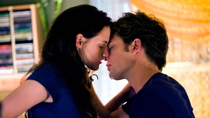 Kristen Stewart, left, and Robert Pattinson are shown in a scene from, "Twilight."
