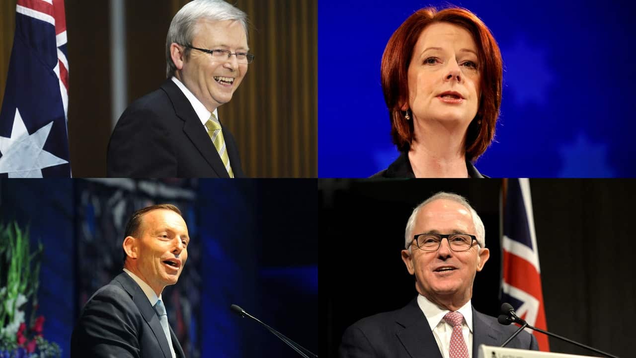 The prime ministers of Australia since 2007: Kevin Rudd, Julia Gillard, Tony Abbott and Malcolm Turnbull.