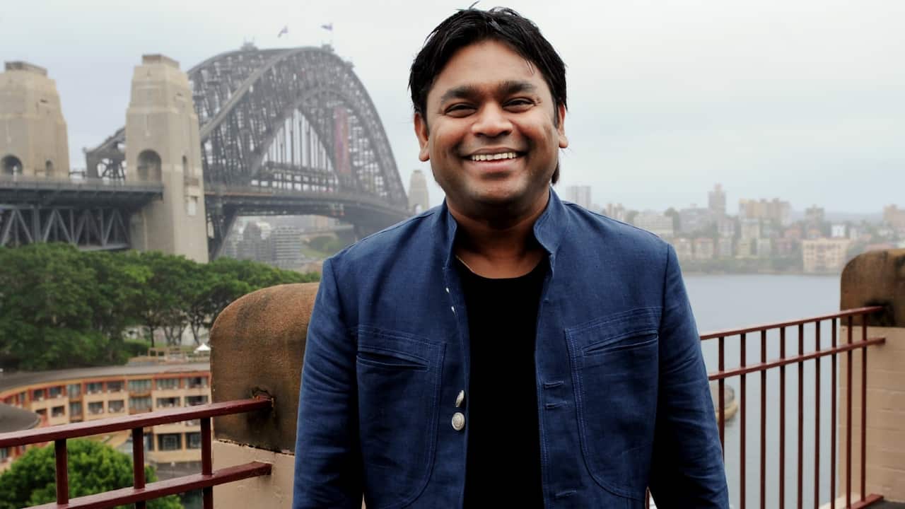 A.R. Rahman poses in front of the Sydney Harbour Bridge in  2010.