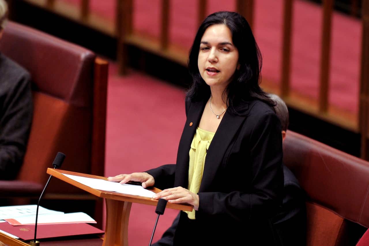 ALP senator for Tasmania Lisa Singh delivers her maiden speech to the Senate in Canberra, Tuesday, Aug. 16, 2011. (AAP Image/Alan Porritt)  NO ARCHIVING