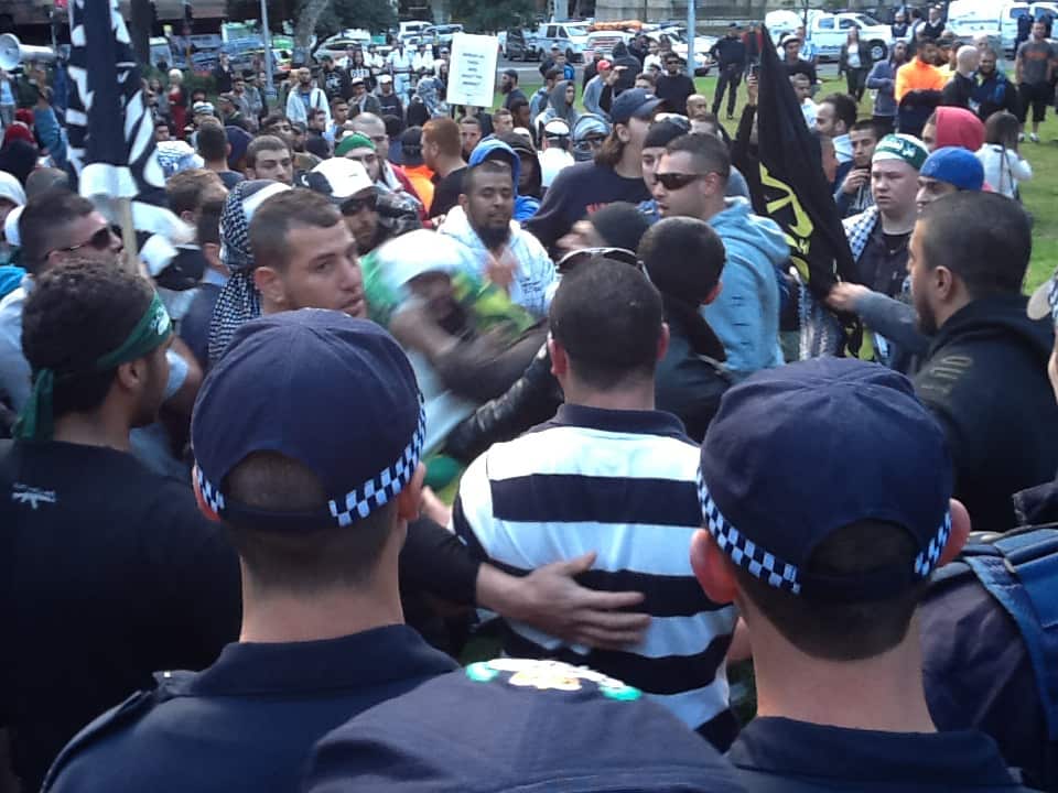 A group of protestors demonstrating against an anti-Islam video in Sydney on Saturday, Sept. 15, 2012. 