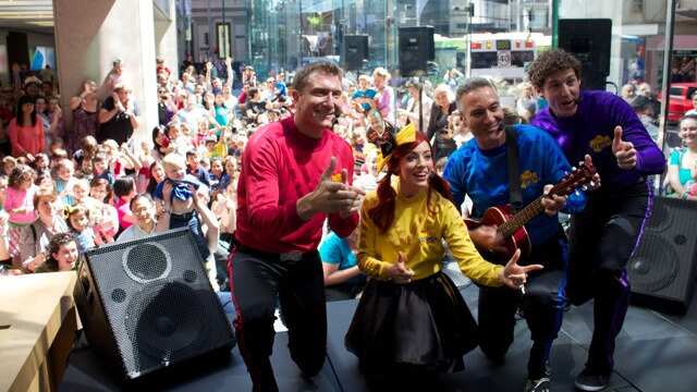 The Wiggles (L-R) Simon Pryce, Emma Watkins, Anthony Field and Lachy Gillespie, perform in the Apple Store in Sydney, Thursday, Oct. 24, 2013. The Wiggles performed to a lucky group of tots and their parents who had registered to get tickets to the intima