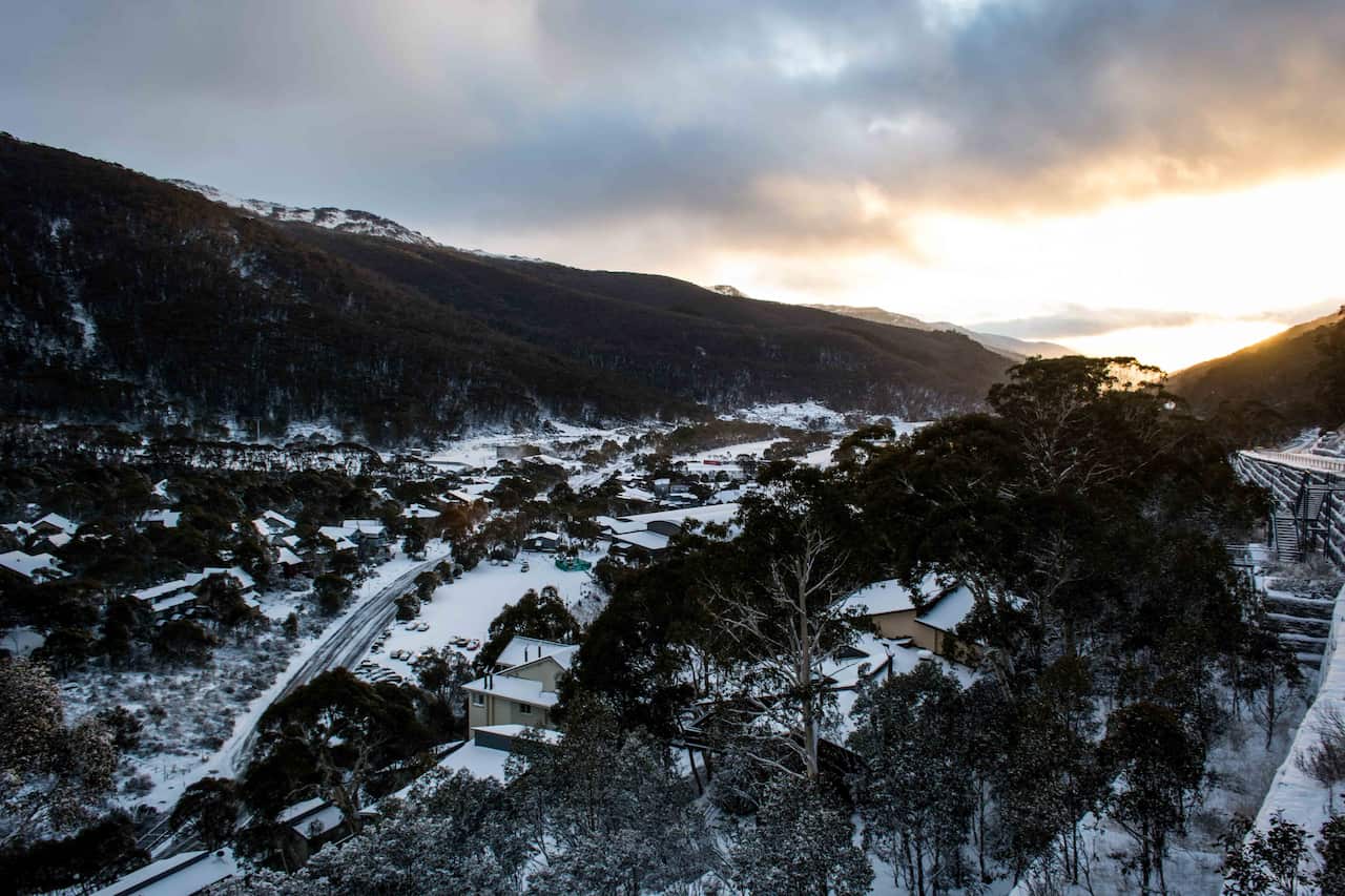 Supplied image obtained Monday, June 1, 2015 of heavy snowfall on the first day of winter in Thredbo. The resort has received up to 30cm of snow. (AAP Images/Magnum PR) NO ARCHIVING