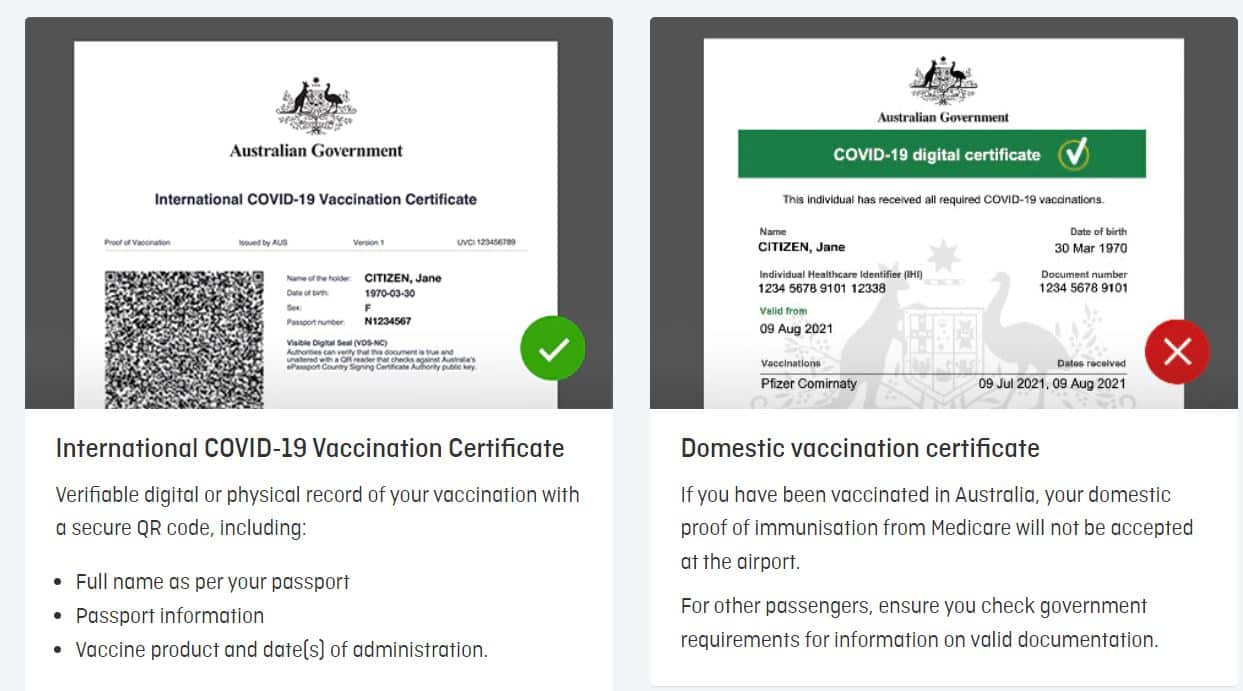 Different samples of COVID-19 vaccine certificates