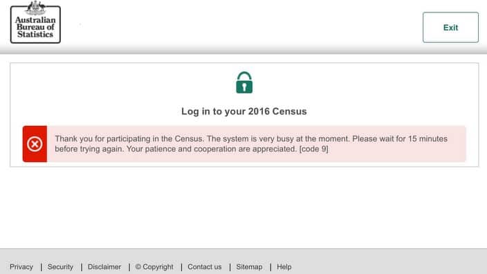 Screen grab obtained Tuesday, Aug 9, 2016 of the Australian Government's census website.