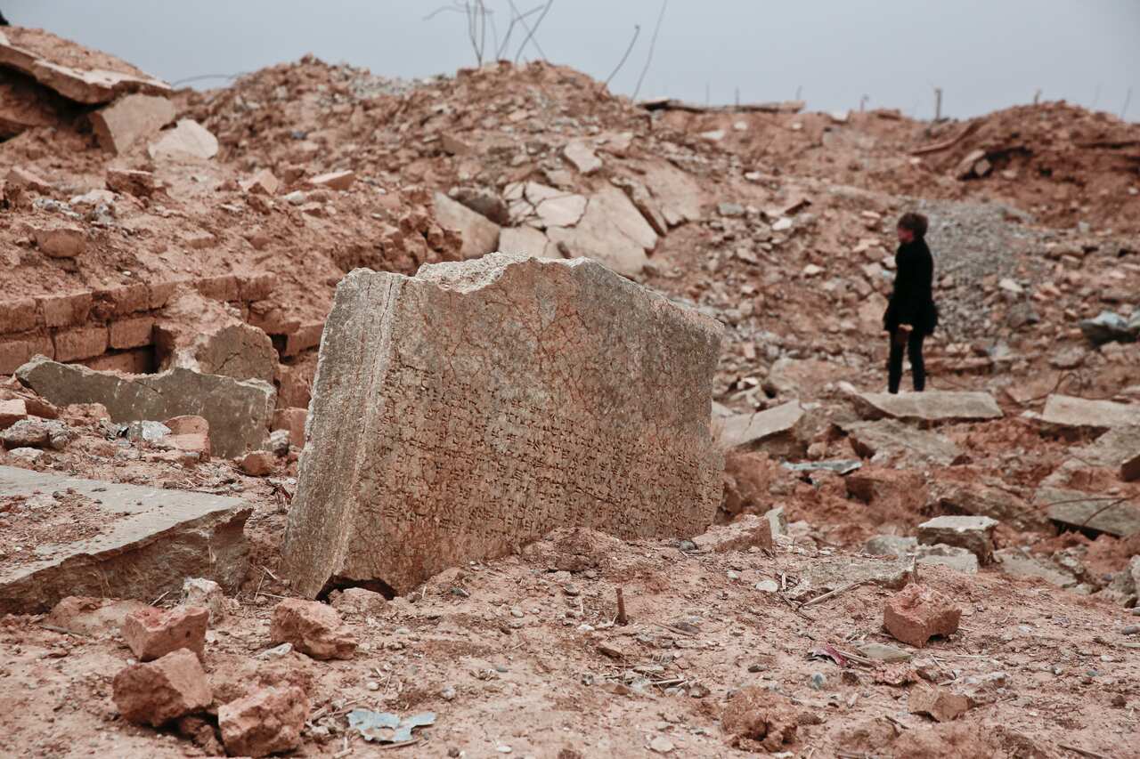 A stone tablet with cuneiform writing wreaked by the ISIS group at the ancient site of Nimrud, Iraq.