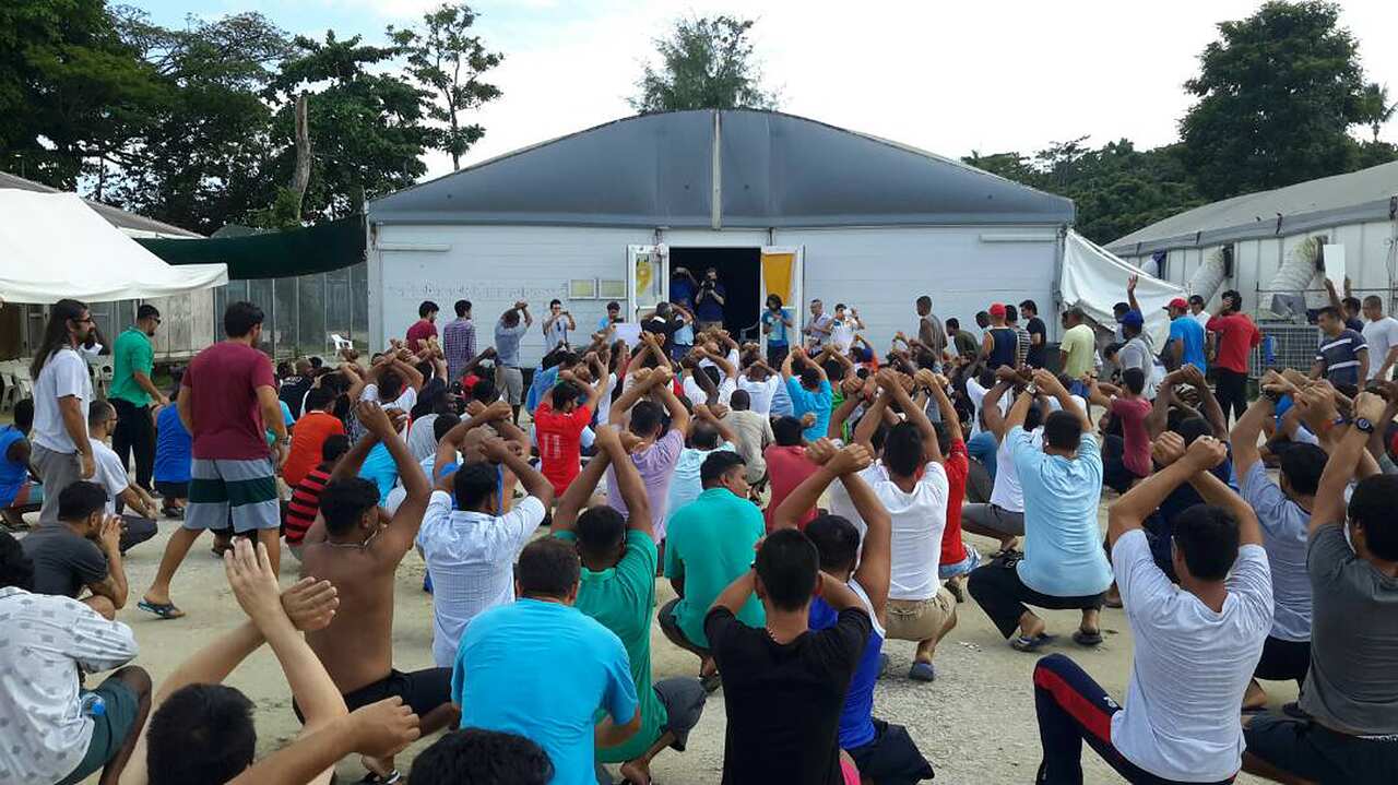 A supplied image obtained Tuesday, October 31, 2017 of asylum seekers refusing to leave the Manus Island Detention Centre on Tuesday, October 31, 2017. The deadline for the closure of the Manus Island offshore immigration detention centre has passed but d
