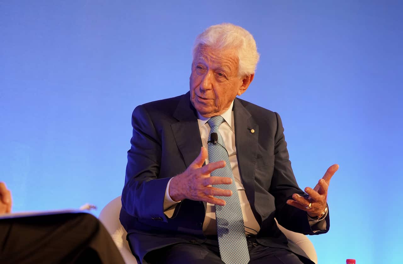 Sir Frank Lowy during a discussion at the Wharton Global Forum held at the Westin Hotel in Sydney.Sydney, Australia.Thursday, March 8,2018. (AAP Image/Ben Rushton) NO ARCHIVING