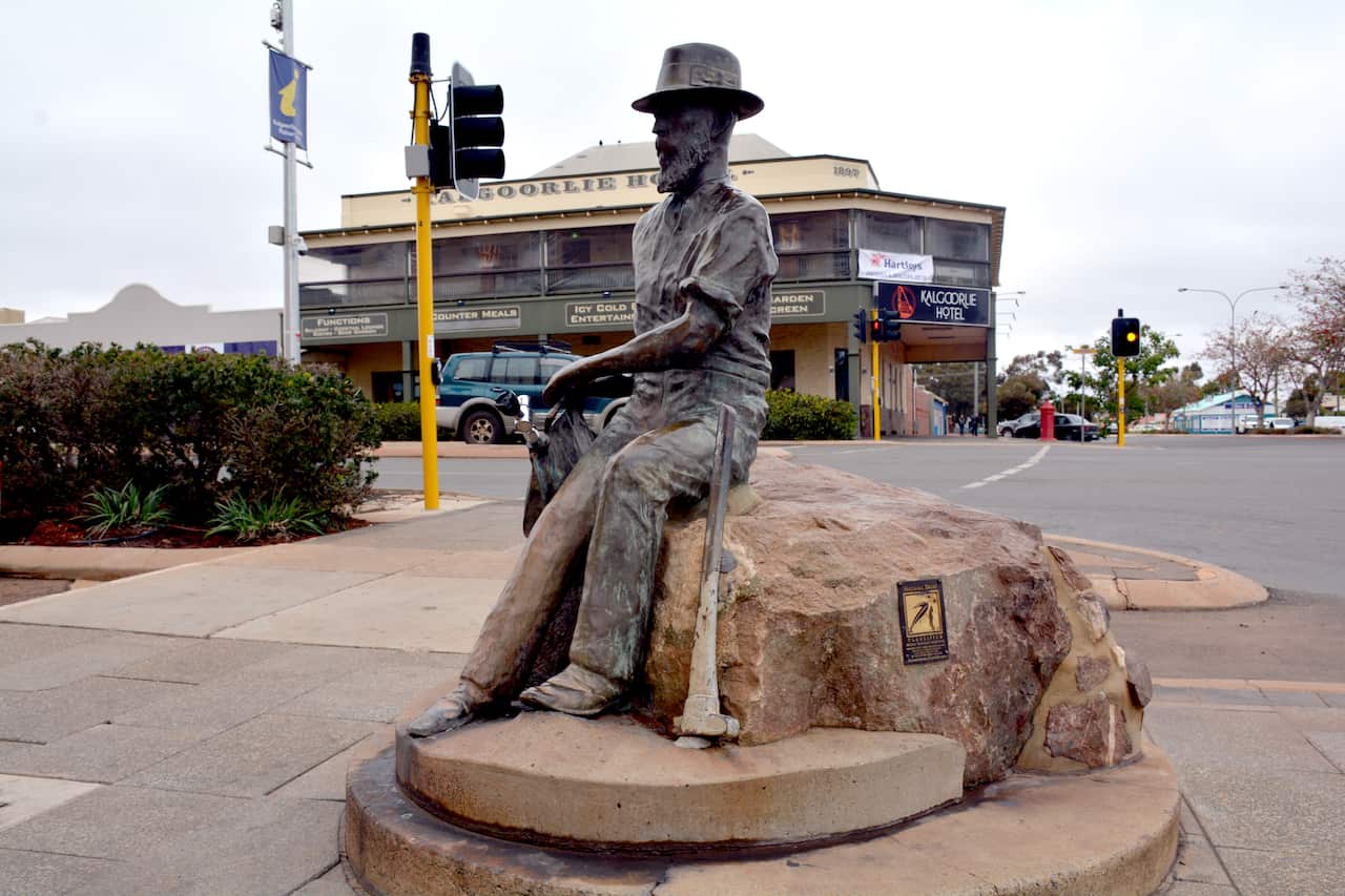 The bronze commemorative statue of Kalgoorlie's most famous prospector, Patrick "Paddy Hannan"