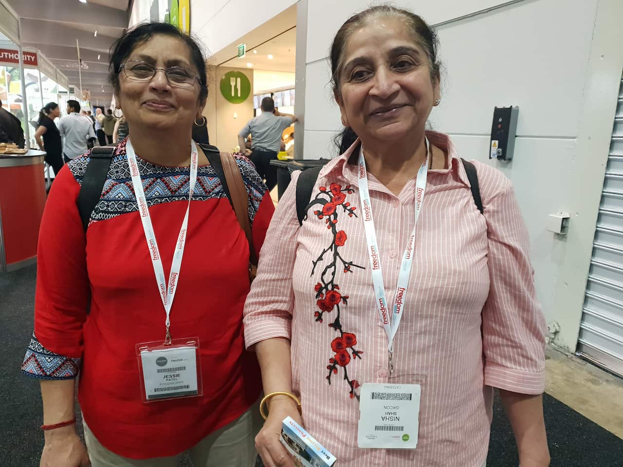 Visitors of the food exhibition Jashuben Patel (L) and Nisha Shah (R)