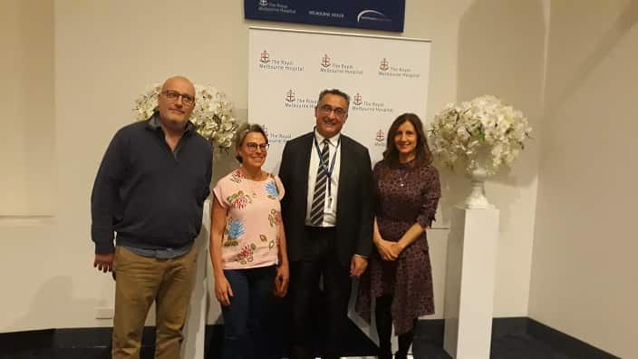 Debbie Argyropoulos (R), Professor Dennis Velakoulis, and Jodie and her partner who spoke of their lived experience with young onset dementia