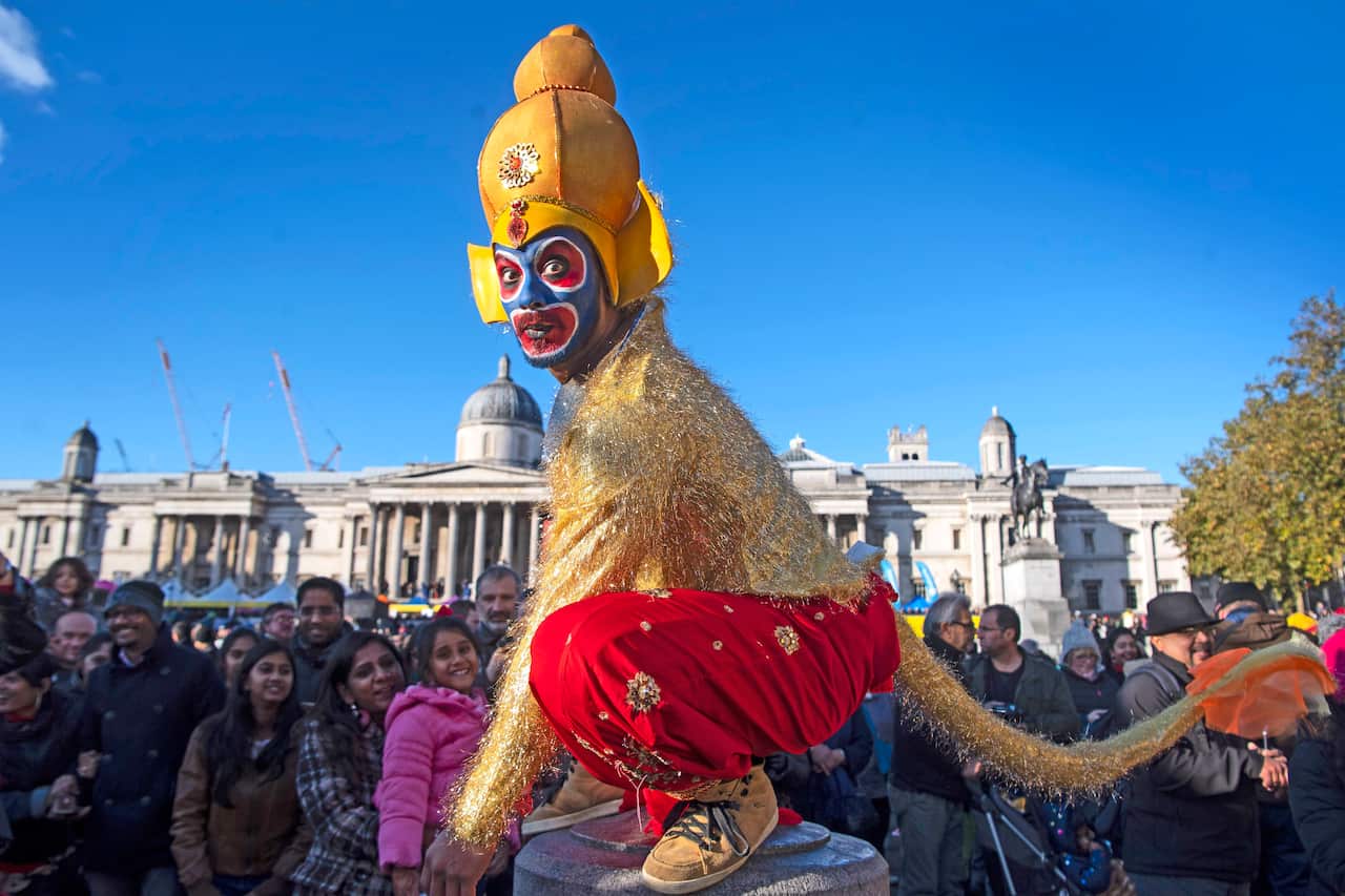 Hindus, Sikhs and Jains gather in Trafalgar Square, London to celebrate the Diwali Festival of Lights.. Picture date: Sunday October 28, 2018. See PA story RELIGION Diwali. Photo credit should read: Victoria Jones/PA Wire