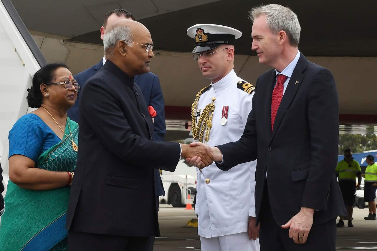 India's President, Ram Nath Kovind meets David Coleman (R) Australian Minister for Immigration, Citizenship and Multicultural Affairs, in Sydney Nov 2018.
