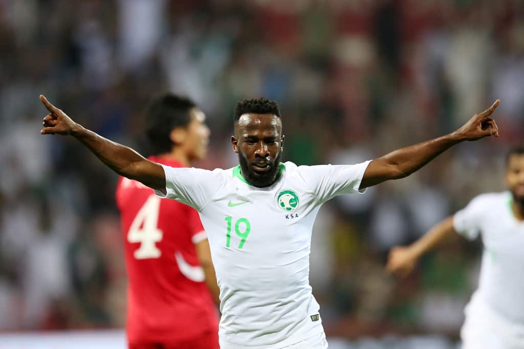  Fahad Almuwallad of Saudi Arabia celebrates scoring the 4-0 goal during the 2019 AFC Asian Cup group E preliminary round match between Saudi Arabia and North Korea, in Dubai, United Arab Emirates, 08 January 2019.  EPA/MAHMOUD KHALED
