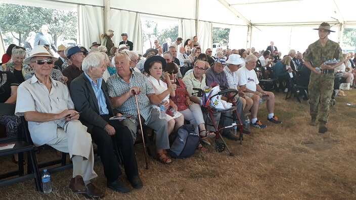 Hellenic RSL members at the Australian Ex-Prisoners of War Memorial. 