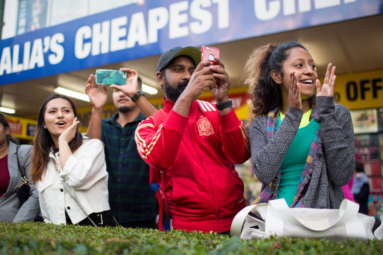 The crowd is seen during the 2019 Parramasala Festival Parade in Sydney, Friday, March 15, 2019. 