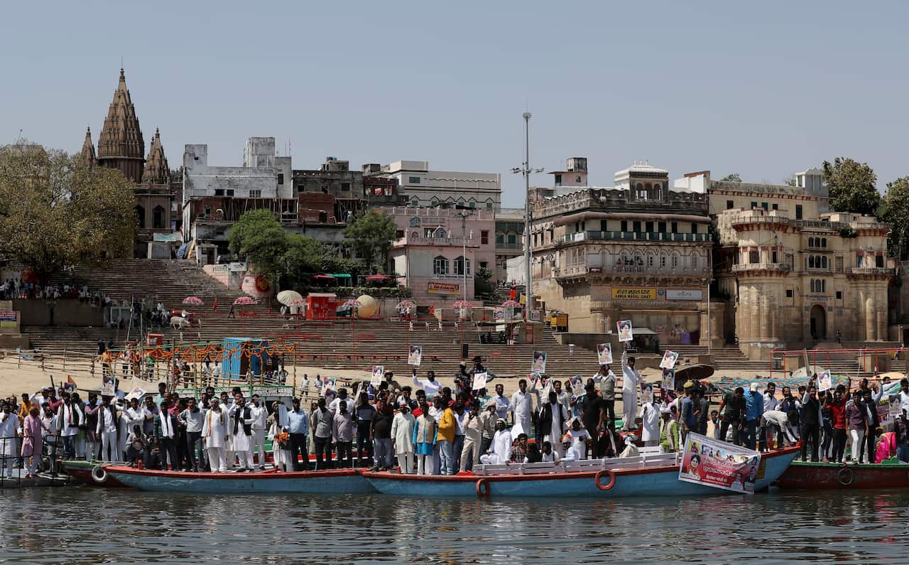 Congress party supporters wait for the arrival of General Secretary Priyanka Gandhi Vadra in Varanasi, India