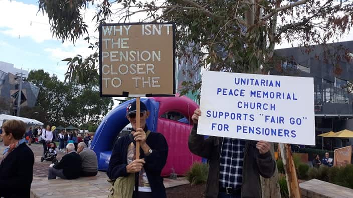 Members of the "Fair Go" movement at Federation Square. 