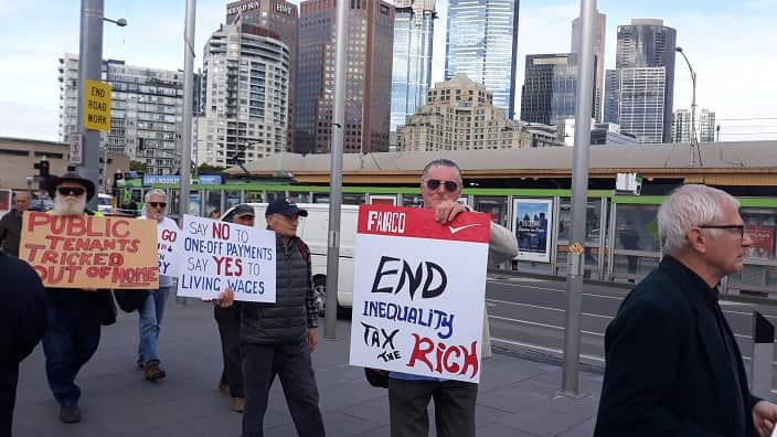 Members of the "Fair Go" movement at Federation Square. 