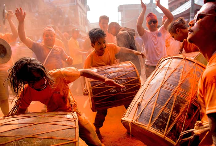 he Bisket festival is celebrated to mark the Nepali New Year 2076, especially in the ethnic Newar communities in Bhaktapur. During the festival ethnic newar devotees carrying a chariot of Hindu gods and goddesses and smear vermilion-color powder on each o