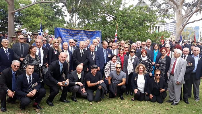 Members and friends of Melbourne's Hellenic RSL at the Shrine of Remembrance (25 April 2019). 
