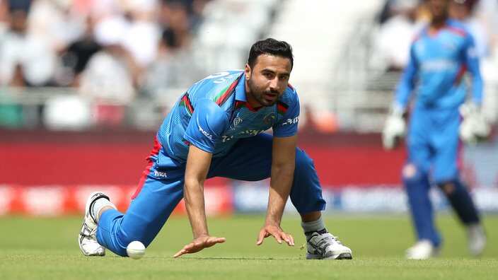 Afghanistan's Mohammad Shahzad with a miss field during the ICC Cricket World Cup group stage match at Headingley, Leeds.
