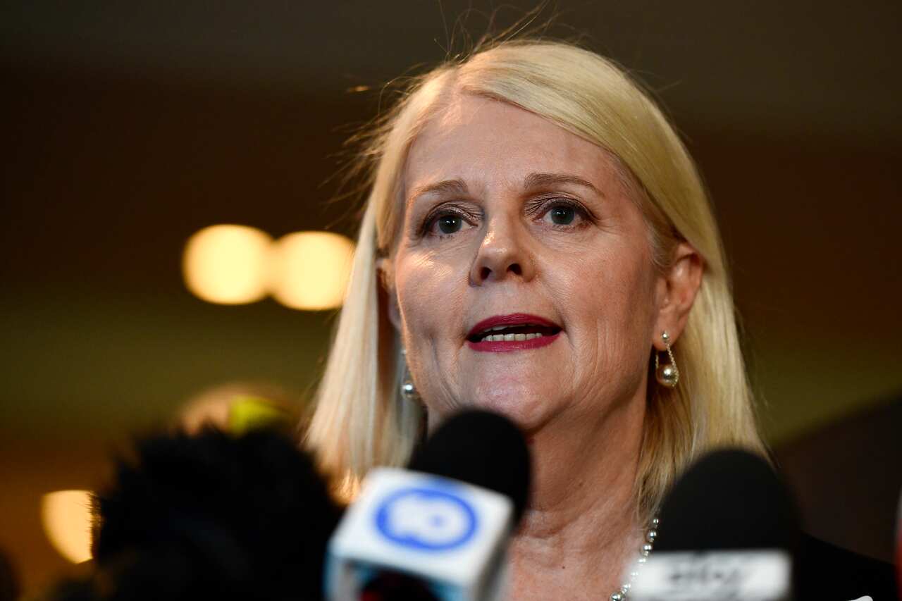 Federal Industry Minister Hon Karen Andrews speaks to the media during a press conference in Sydney.
