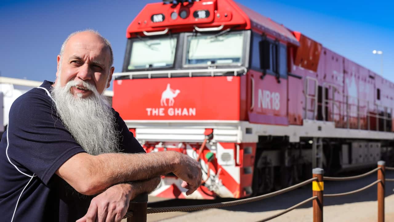 The Ghan Locomotive driver and Afghan cameleer descendant Graham Dadleh, 54, poses for photograph at Alice Springs, Monday, August 5, 2019. 