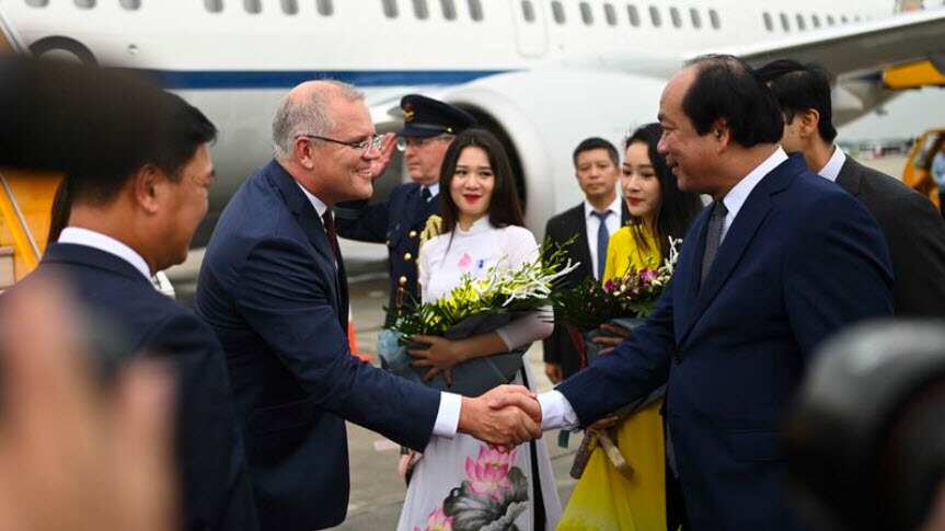 Australian Prime Minister Scott Morrison at Noi Bai Airport in Hanoi.